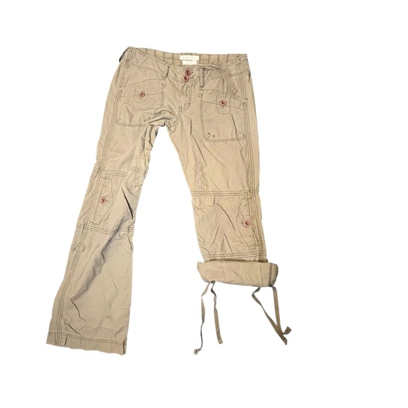 Vintage Abercrombie & Fitch Womens M Khaki Linen Blend Cargo Pants Low Rise Flaw - Picture 9 of 16